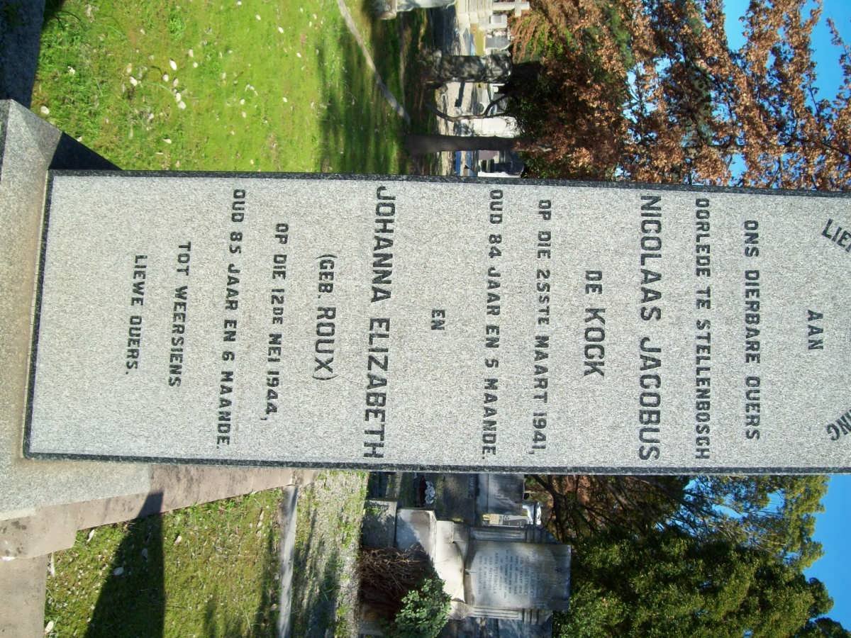 KOCK Nicolaas Jacobus, de -1941 &amp; Johanna Elizabeth ROUX -1944