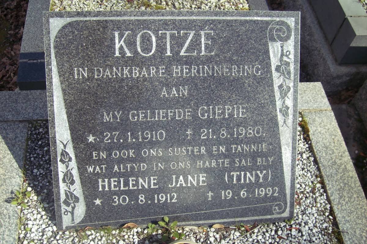 KOTZE Giepie 1910-1980 &amp; Helene Jane 1912-1992