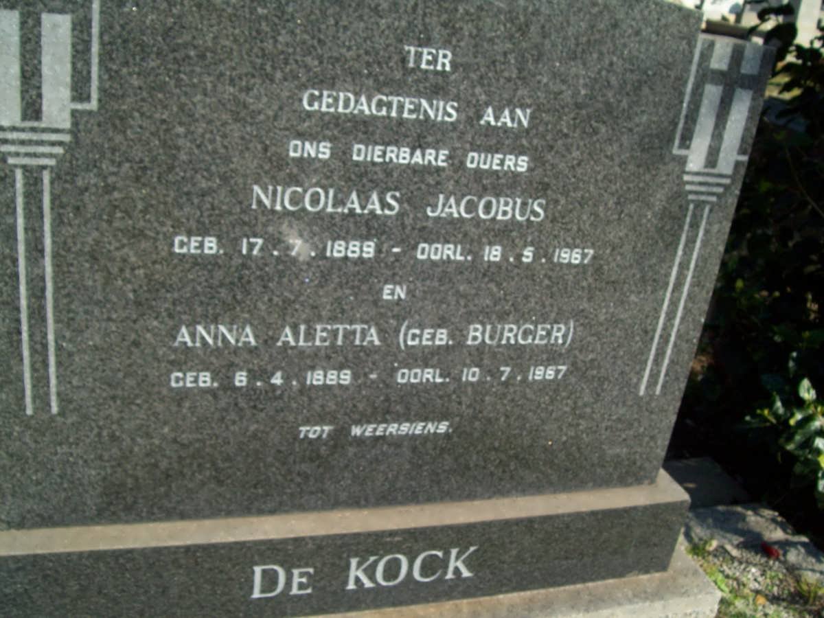 KOCK Nicolaas Jacobus, de 1889-1967 &amp; Anna Aletta BURGER 1889-1967