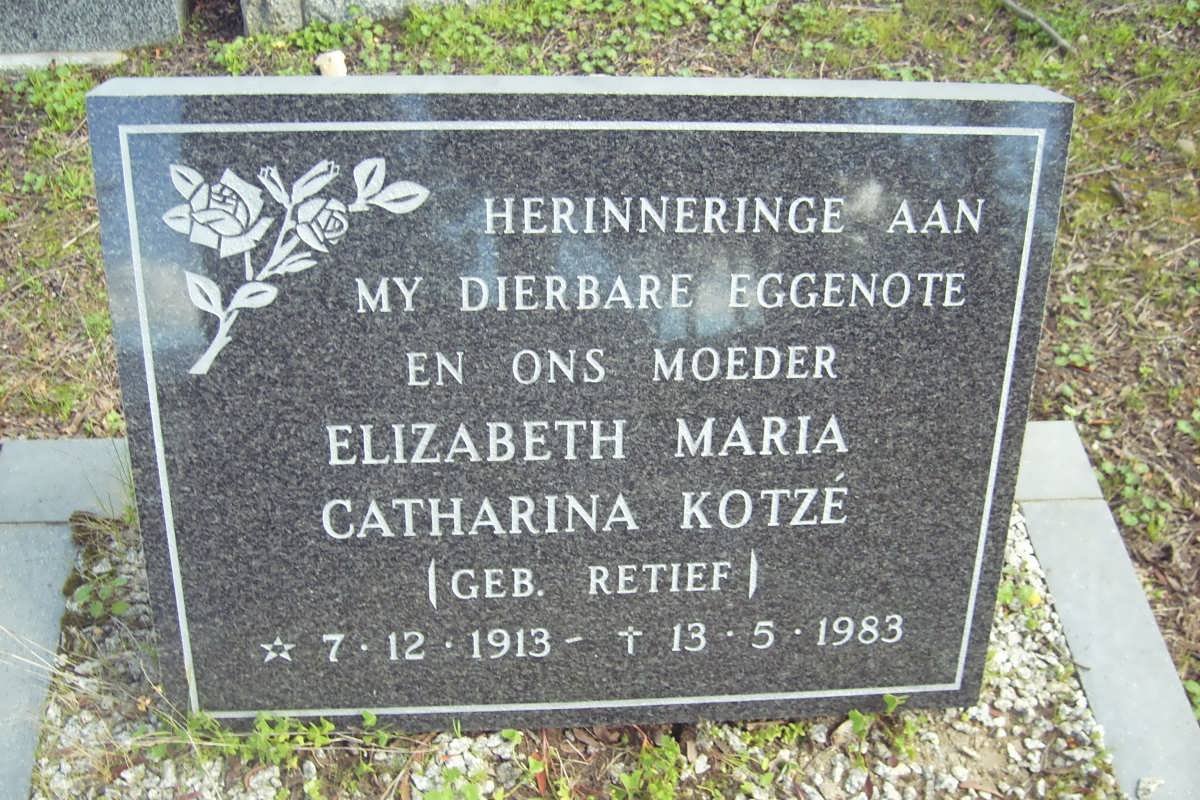 KOTZé Elizabeth Maria Catharina nee RETIEF 1913-1983