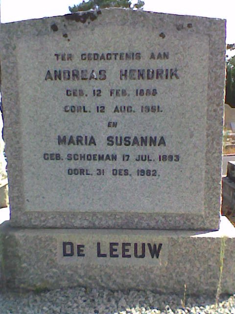 LEEUW Andreas Hendrik 1888-1951 &amp; Maria Susanna SCHOEMAN 1893-1982