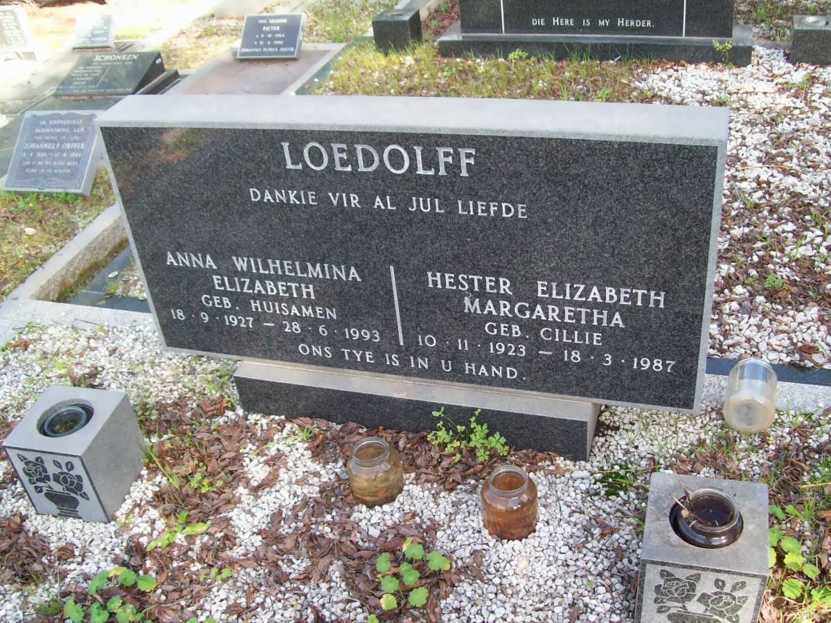 LOEDOLFF Anna Wilhelmina Elizabeth nee HUISAMEN 1927-1993 :: LOEDOLFF Hester Elizabeth Margaretha nee CILLIE 1923-1987