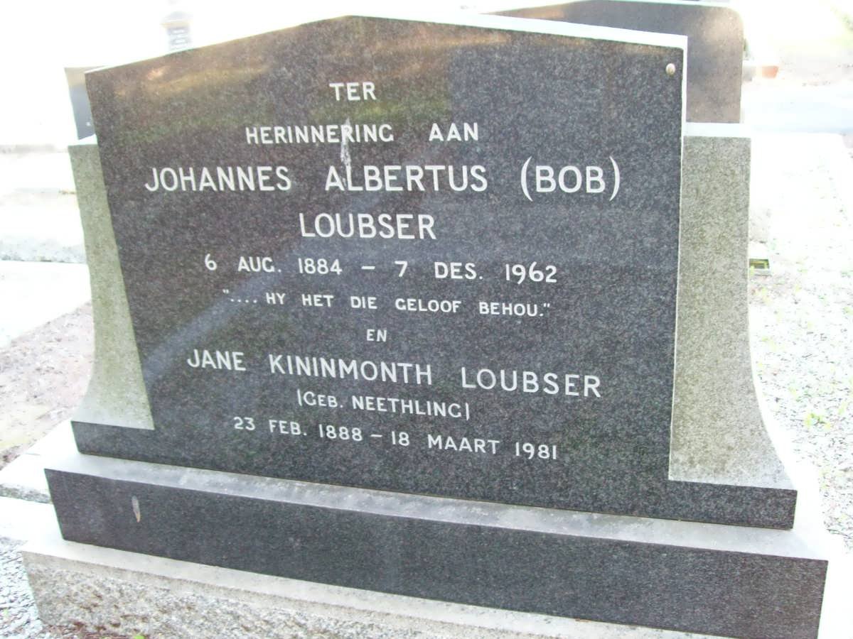 LOUBSER Johannes Albertus 1884-1962 &amp; Jane Kininmonth NEETHLING 1888-1981