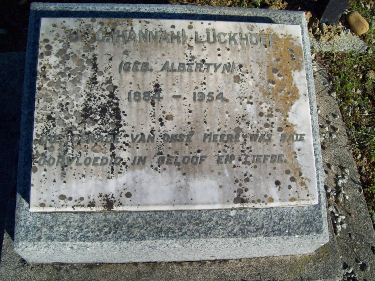 LUCKHOFF J.G. nee ALBERTYN 1884-1954