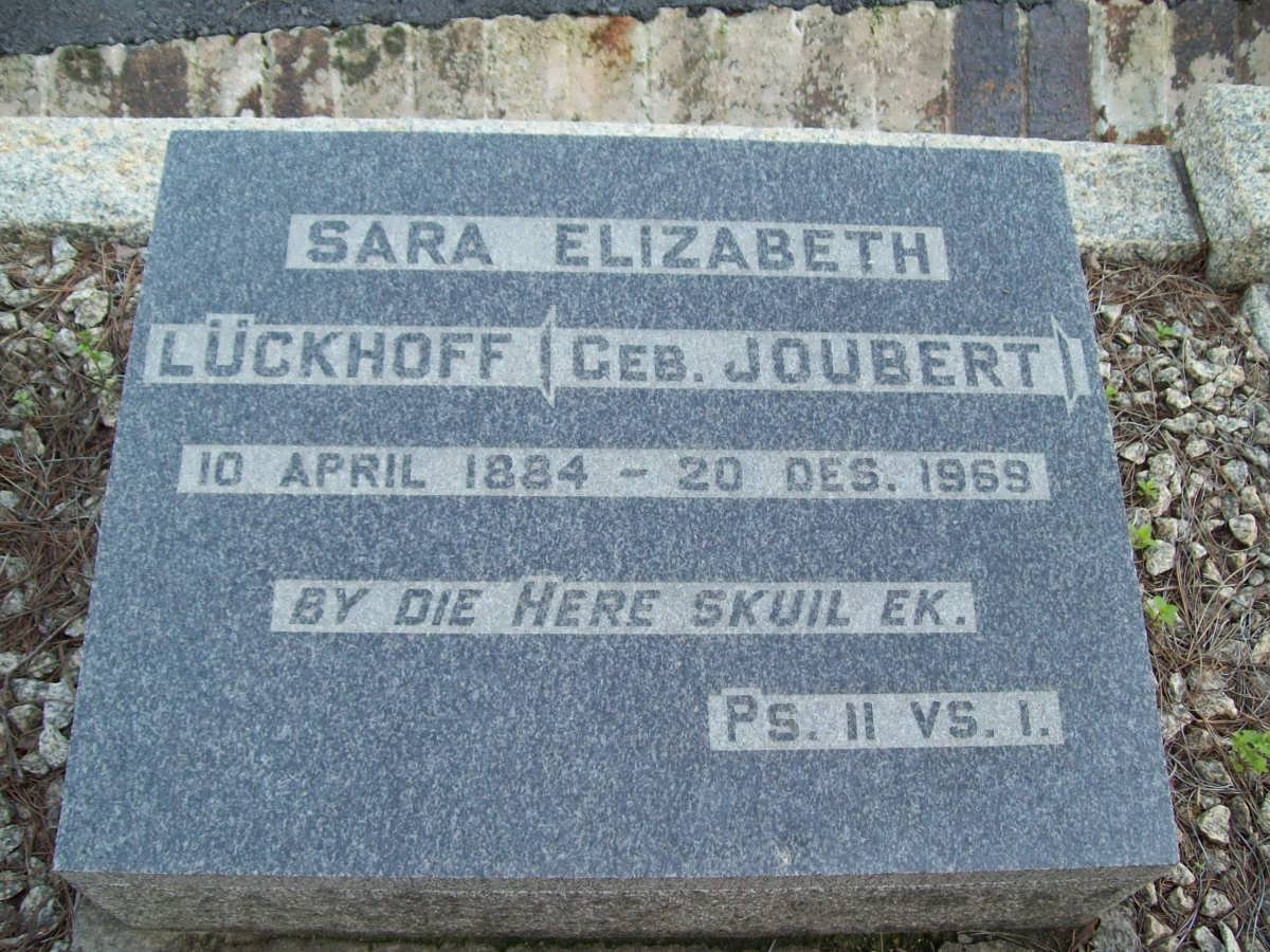 LUCKHOFF Sara Elizabeth nee JOUBERT 1884-1969
