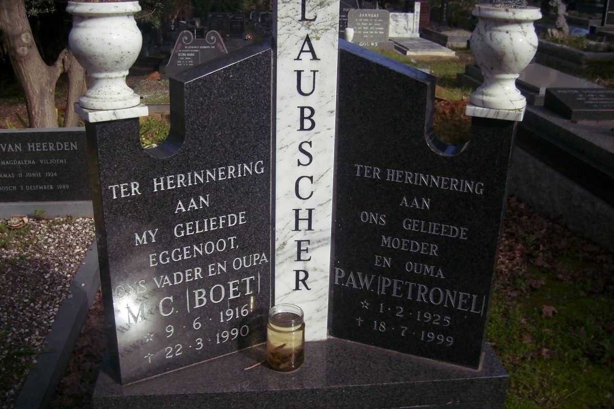 LAUBSCHER M.C. 1916-1990 &amp; P.A.W. 1925-1999