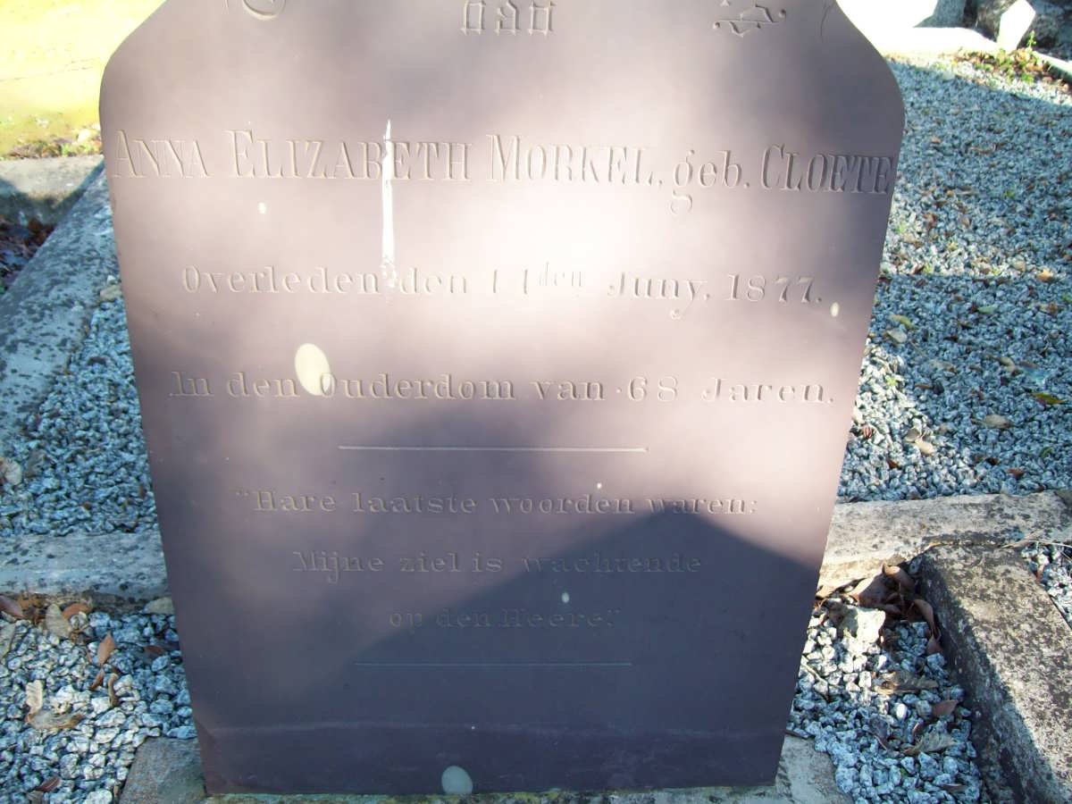 MORKEL Anna Elizabeth nee CLOETE -1877