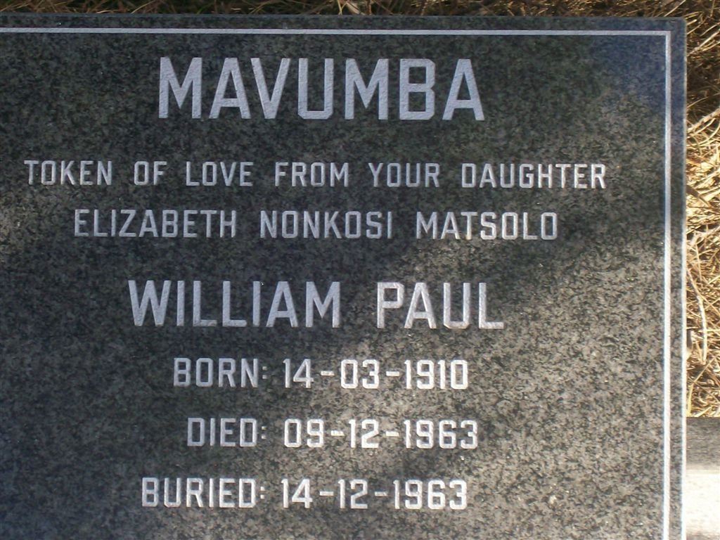 MAVUMBA William Paul 1910-1963
