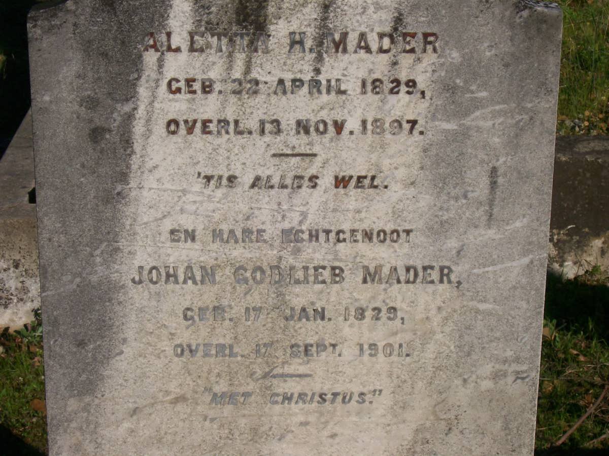 MADER Johan Godlieb 1829-1901 &amp; Aletta H. 1829-1897
