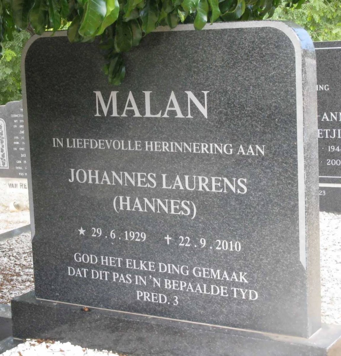 MALAN Johannes Laurens 1929-2010