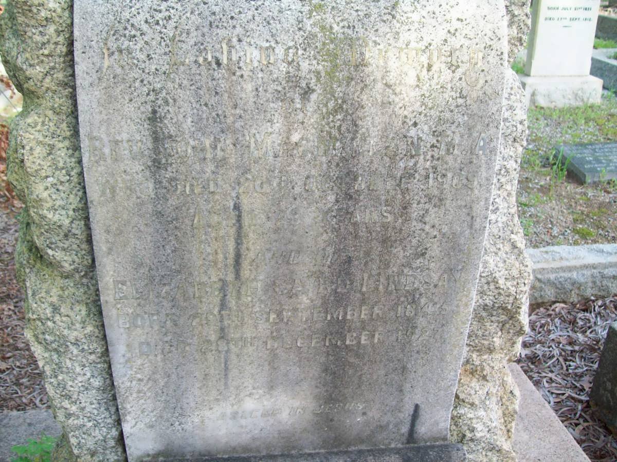 Mac MILLAN John -1909 &amp; Elizabeth Caird Lindsay 1845-1927