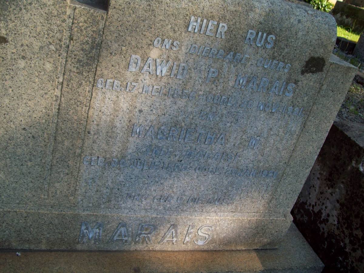 MARAIS Dawid P. 1856-1921 &amp; Magrietha M. MARAIS 1855-1929