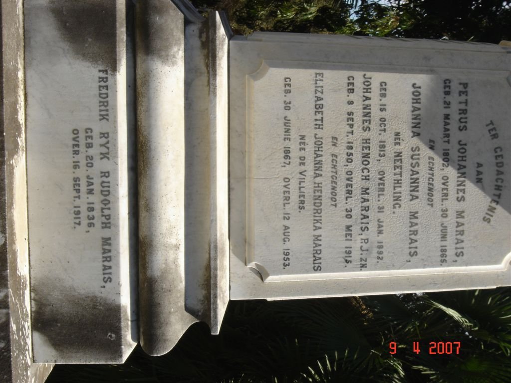 MARAIS Petrus Johannes 1802-1865 &amp; Johanna Susanna NEETHLING 1813-1892 :: and family