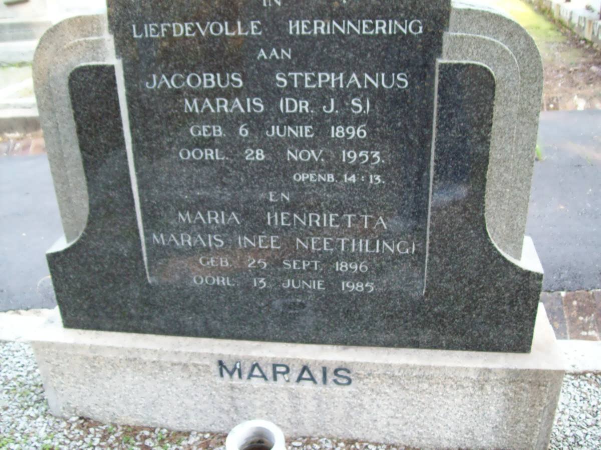 MARAIS Jacobus Stephanus 1896-1953 &amp; Maria Henrietta NEETHLING 1896-1985