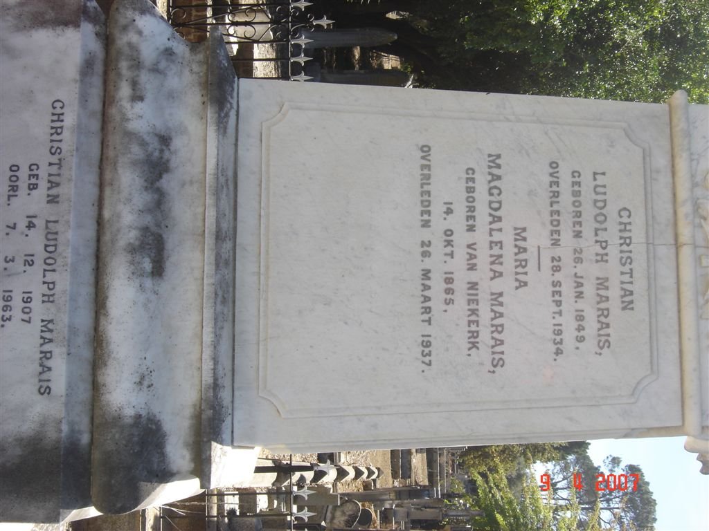MARAIS Christian Ludolph 1849-1934 &amp; Maria Magdalena VAN NIEKERK 1865-1937