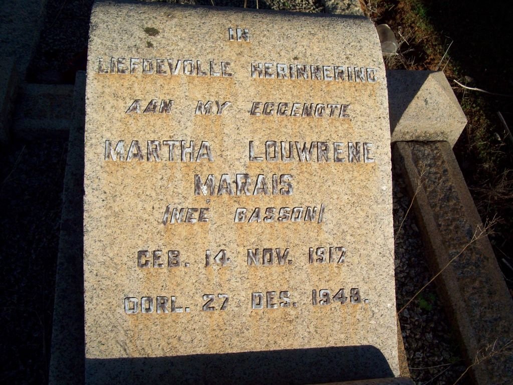 MARAIS Martha Louwrene nee BASSON 1917-1948