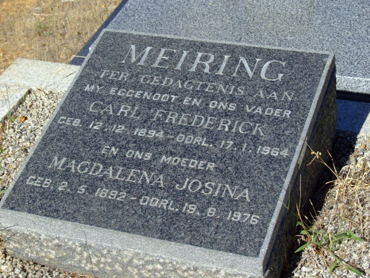 MEIRING Carl Frederick 1894-1964 &amp; Magdalena Josina 1892-1976
