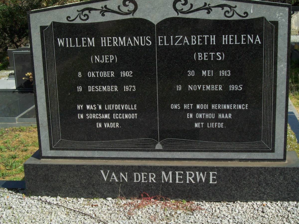 MERWE Willem Hermanus, van der 1902-1973 &amp; Elizabeth Helena 1913-1995