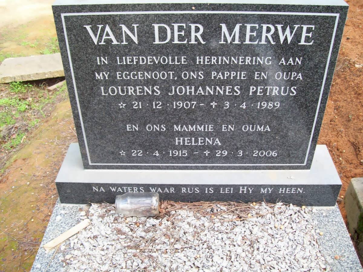 MERWE Lourens Johannes Petrus, van der 1907-1989 &amp; Helena 1915-2006