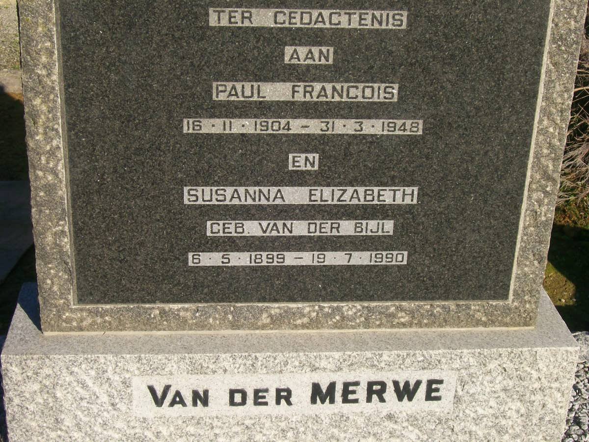 MERWE Paul Francois, van der 1904-1948 &amp; Susanna Elizabeth VAN DER BIJL 1899-1990
