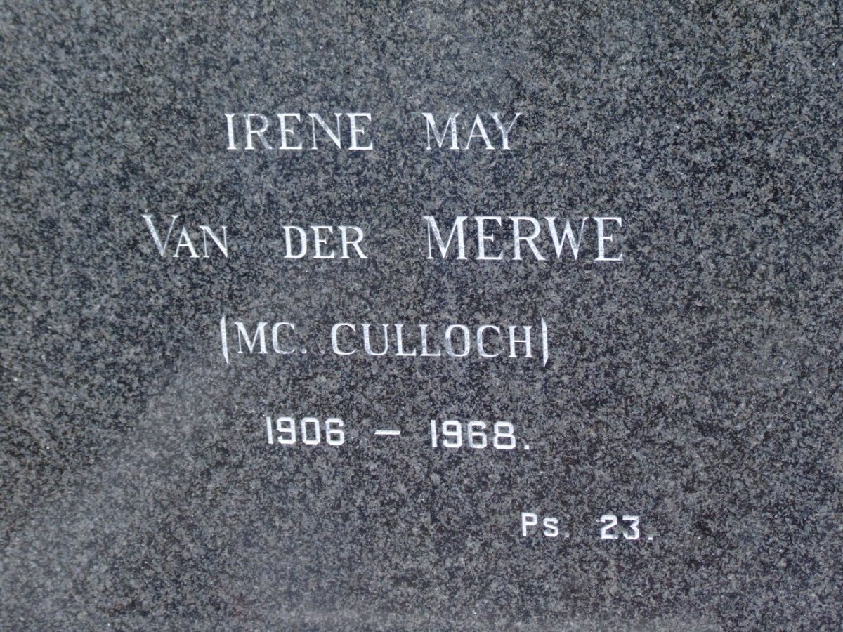 MERWE Irene May, van der nee Mc.CULLOCH 1906-1968