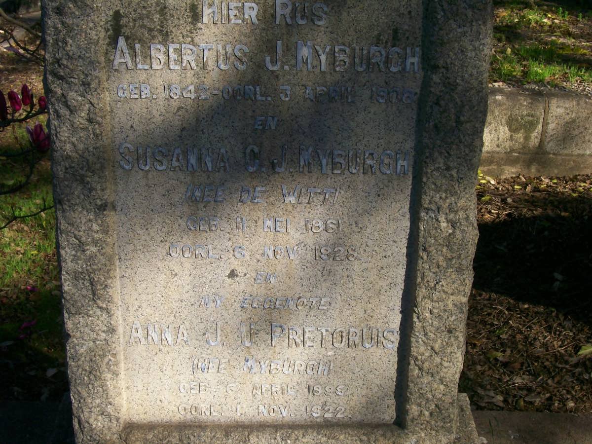 MYBURGH Albertus J. 1842-1908 :: MYBURGH Susanna C.J. nee DE WITT 1861-1928 :: PRETORIUS Anna J.U. nee MYBURGH 1895-1922