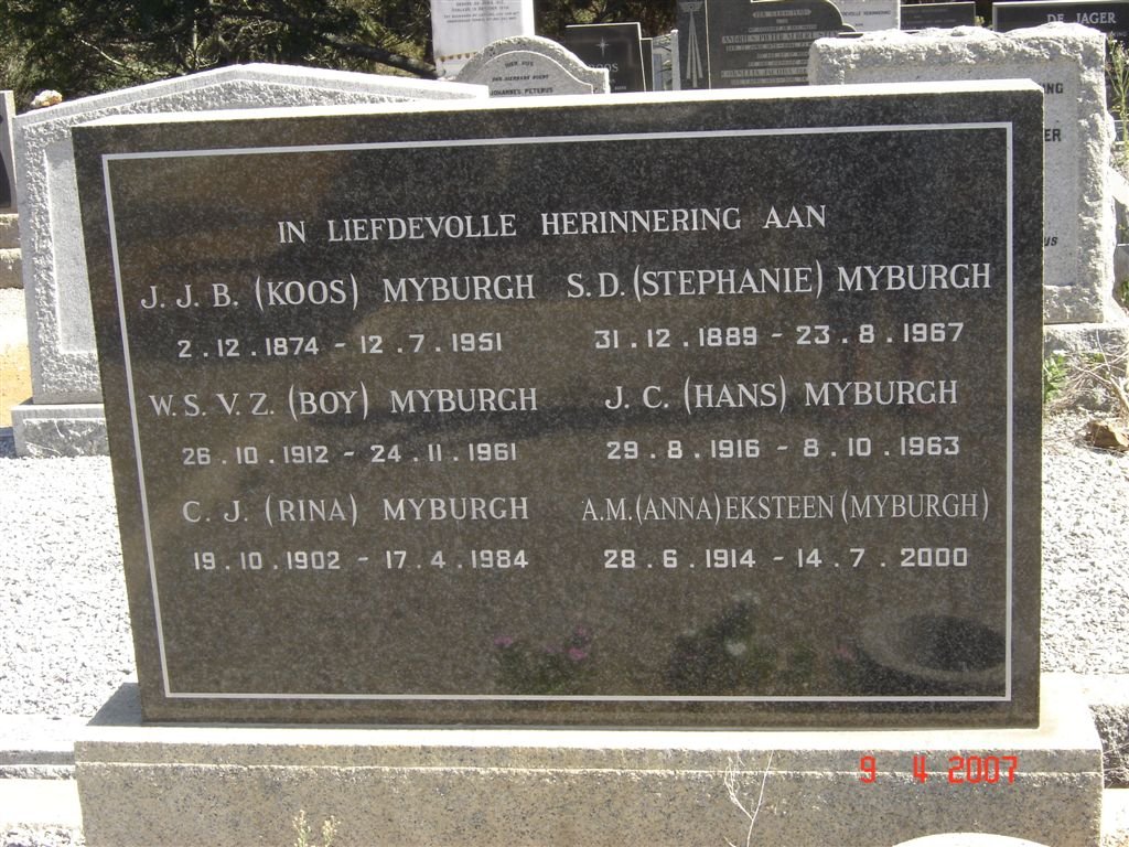 MYBURGH J.J.B. 1874-1951 &amp; S.D. 1889-1967 and family