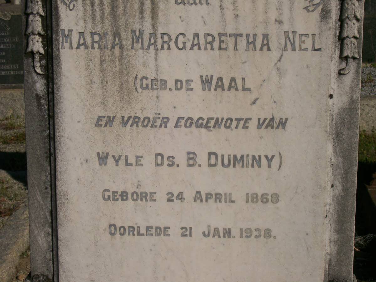 NEL Maria Margaretha previously DUMINY nee DE WAAL 1868-1938