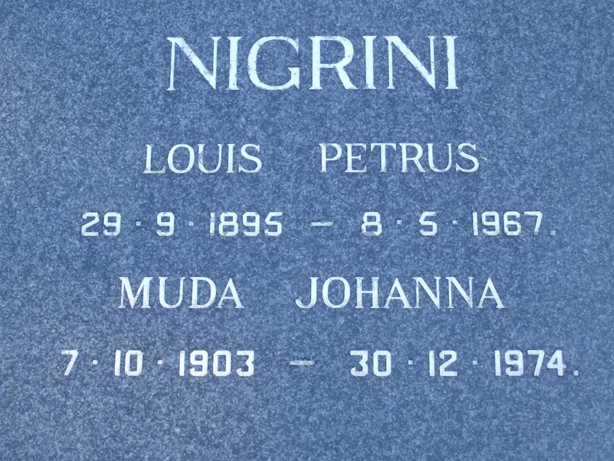 NIGRINI Louis Petrus 1895-1967 &amp; Muda Johanna 1903-1974