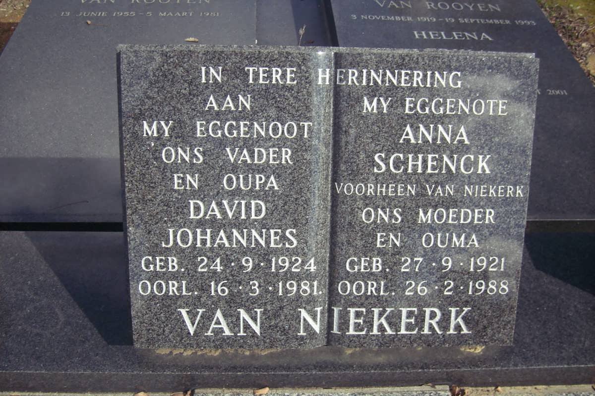 NIEKERK David Johannes, van 1924-1981 &amp; Anna SCHENCK voorheen VAN NIEKERK 1921-1988