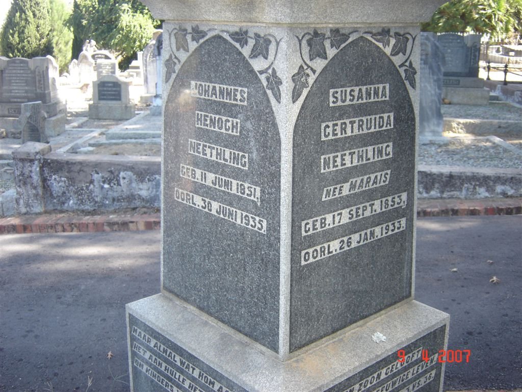 NEETHLING Johannes Henogh 1851-1935 &amp; Susanna Gertruida MARAIS 1853-1933