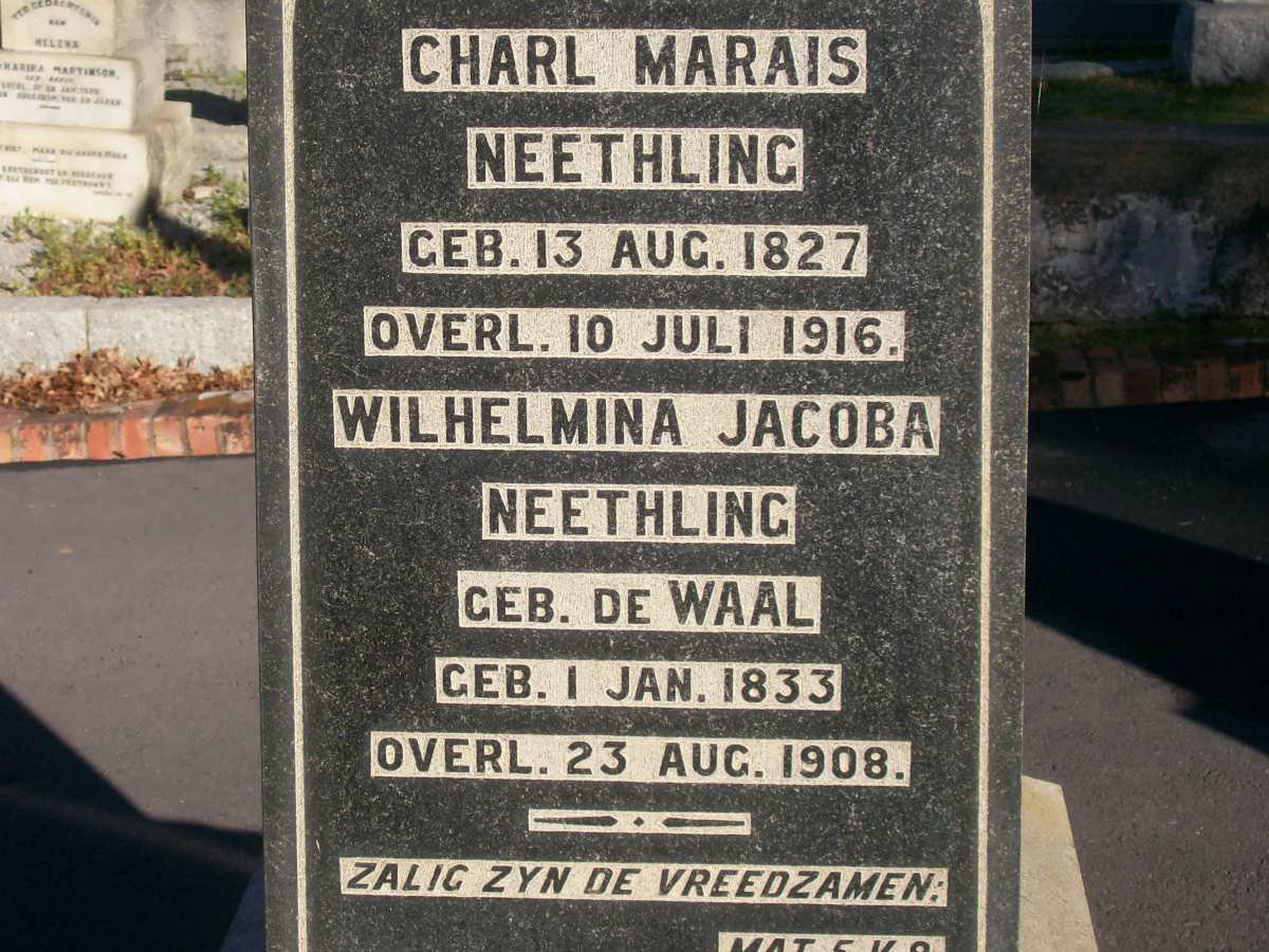 NEETHLING Charl Marais 1827-1916 &amp; Wilhelmina Jacoba DE WAAL 1833-1908
