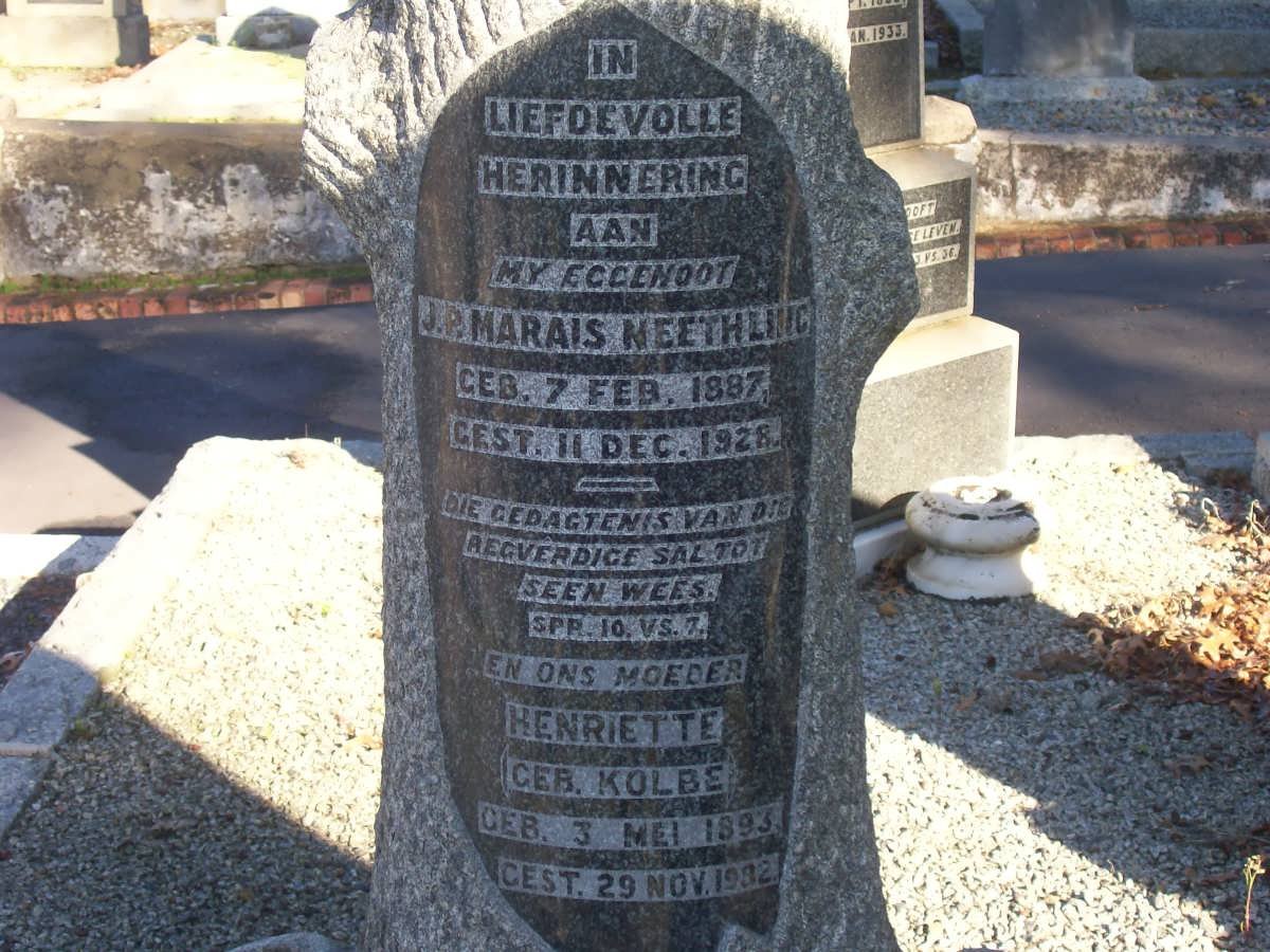 NEETHLING J.P. Marais 1887-1928 &amp; Henriette KOLBE 1893-1982