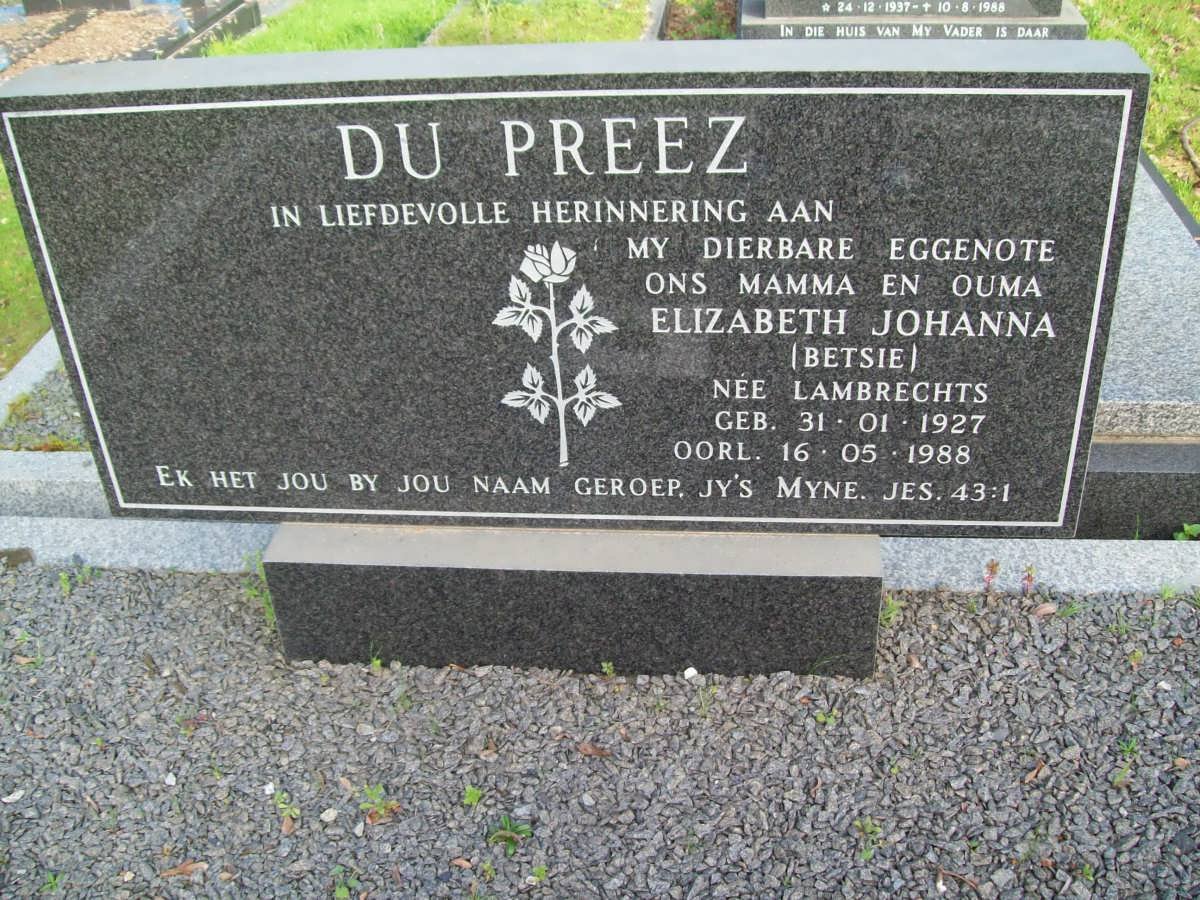 PREEZ Elizabeth Johanna, du nee LAMBRECHTS 1927-1988