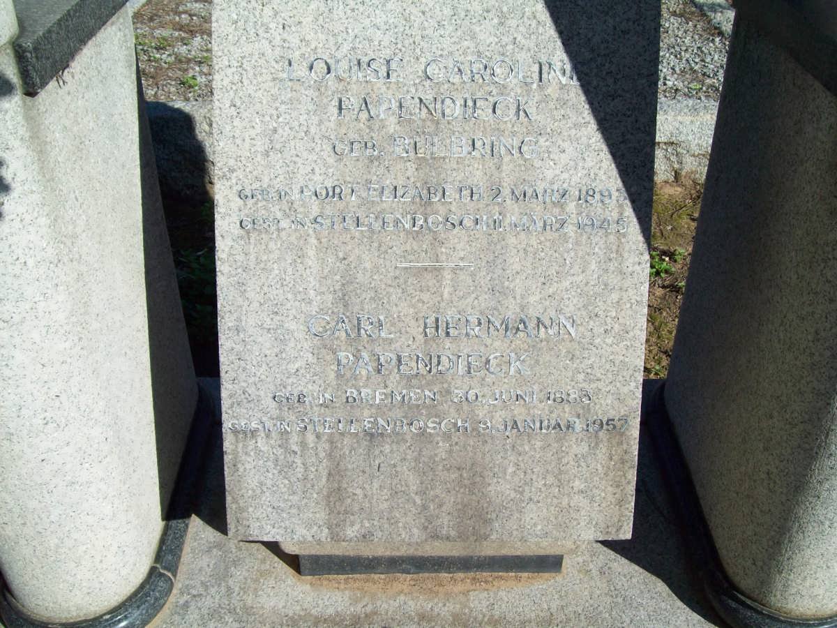 PAPENDIECK Carl Hermann 1883-1957 &amp; Louise Caroline BULBRING 1893-1945