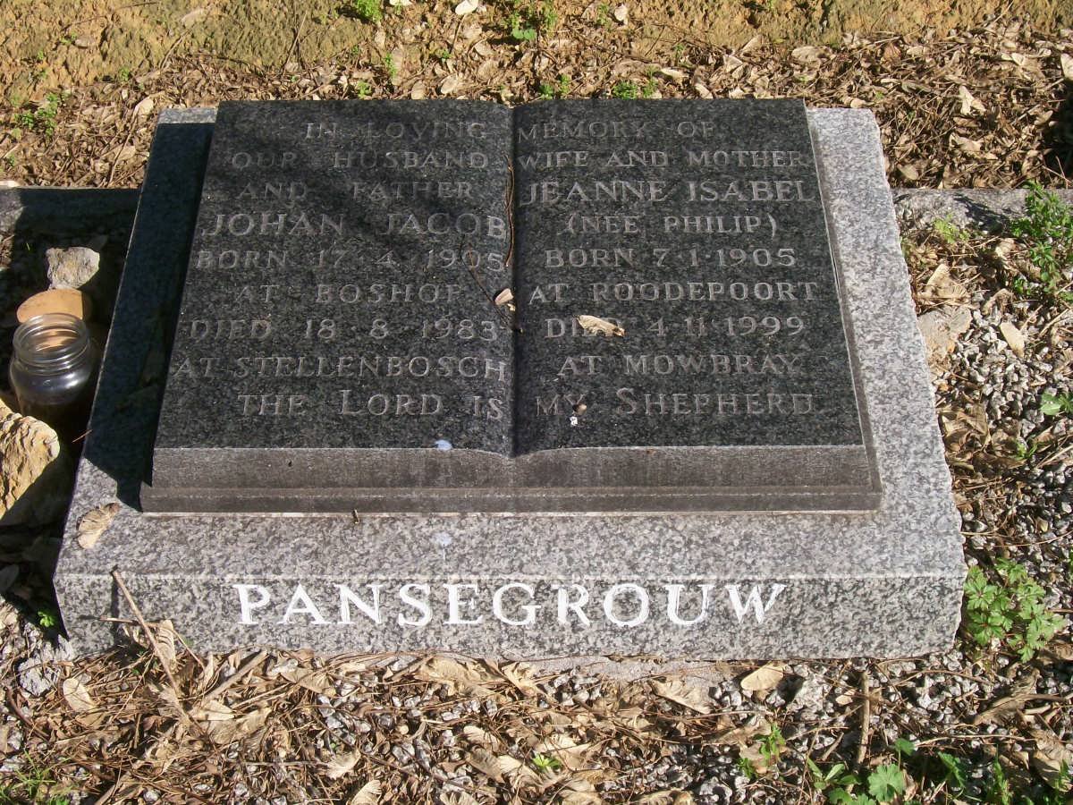 PANSEGROUW Johan Jacob 1905-1983 &amp; Jeanne Isabel PHILIP 1905-1999