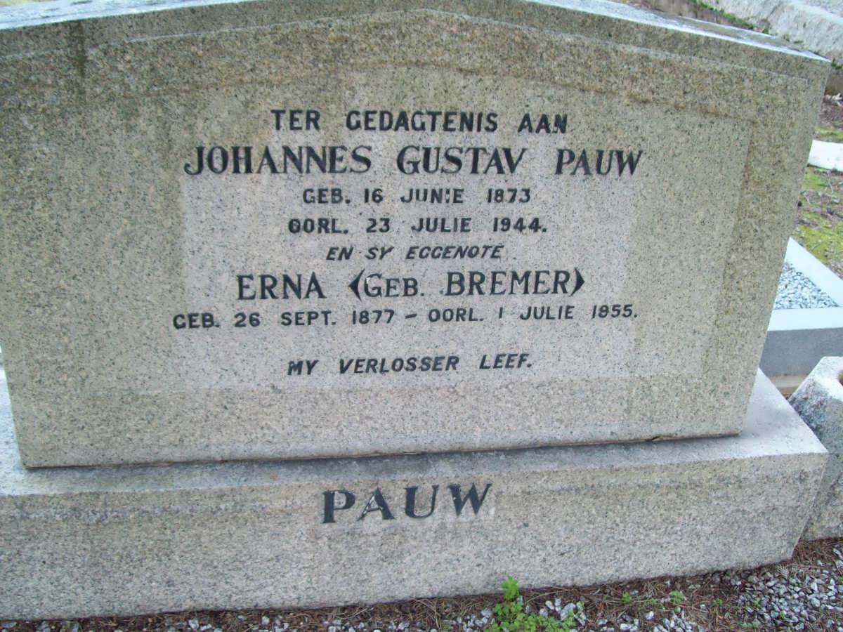 PAUW Johannes Gustav 1873-1944 &amp; Erna BREMER 1877-1955