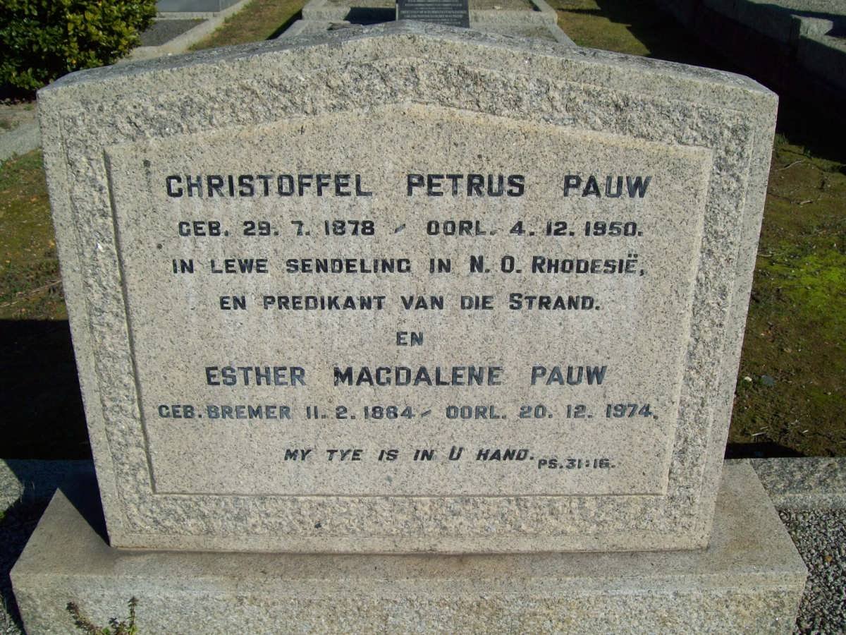 PAUW Christoffel Petrus 1878-1950 &amp; Ester Magdalena BREMER 1864-1974