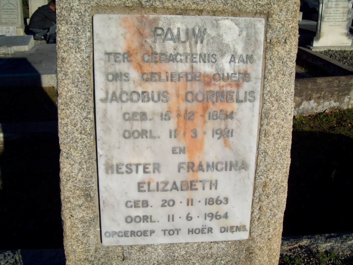 PAUW Jacobus Cornelis 1864-1921 &amp; Hester Francina Elizabeth 1863-1964