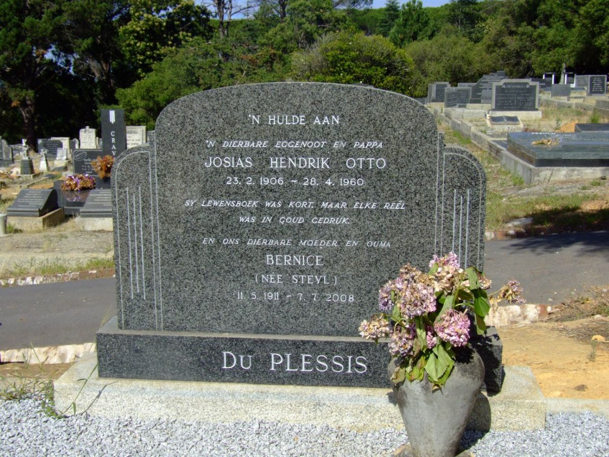 PLESSIS Josias Hendrik Otto, du 1906-1960 &amp; Bernice STEYL 1911-2008