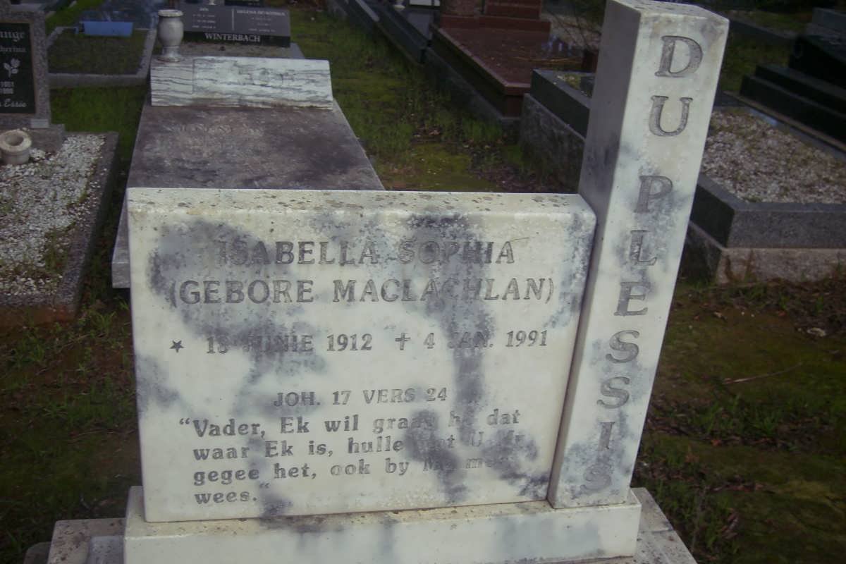 PLESSIS Isabella Sophia, du nee MACLACHLAN 1912-1991
