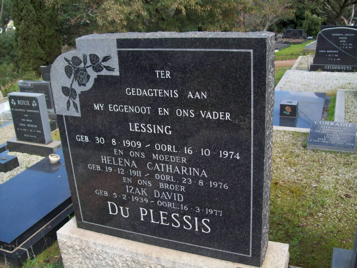 PLESSIS Lessing, du 1909-1974 &amp; Helena Catharina 1911-1976 :: DU PLESSIS Izak David 1939-1977