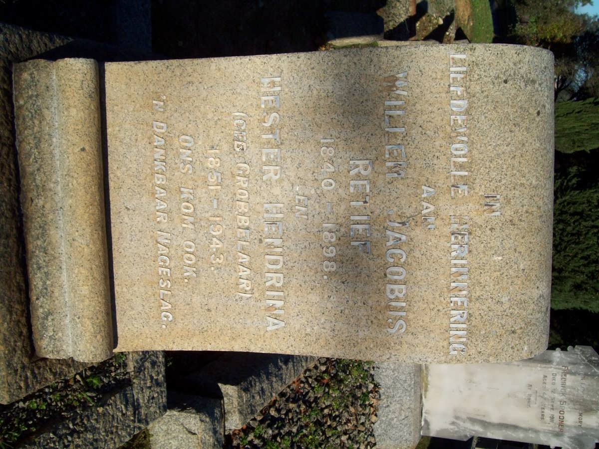 RETIEF Willem Jacobus 1840-1898 &amp; Hester Hendrina GROBBELAAR 1851-1943