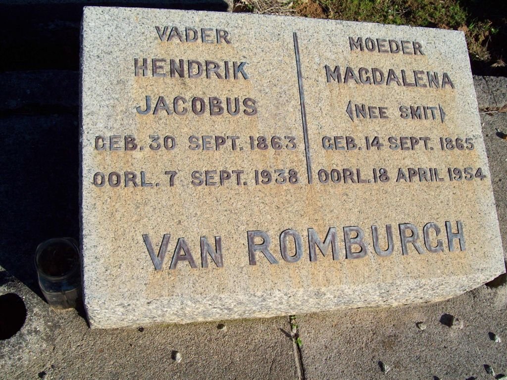 ROMBURGH Hendrik Jacobus 1863-1938 &amp; Magdalena SMIT 1865-1954