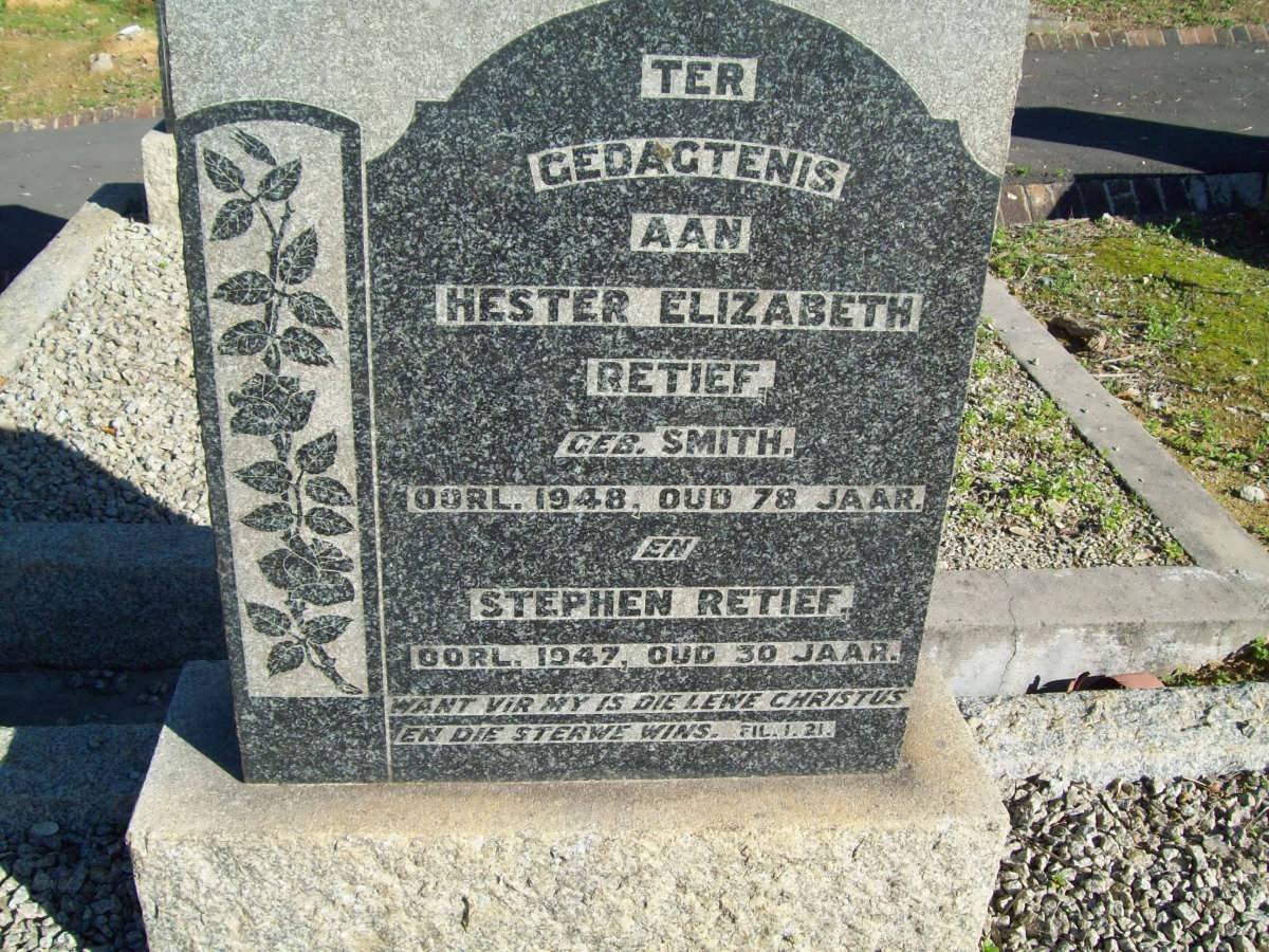 RETIEF Stephen -1947 &amp; Hester Elizabeth SMITH -1948