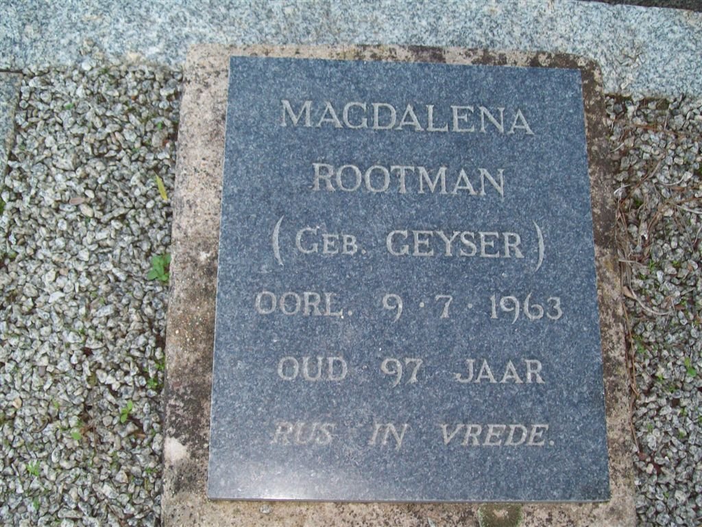 ROOTMAN Magdalena nee GEYSER -1963
