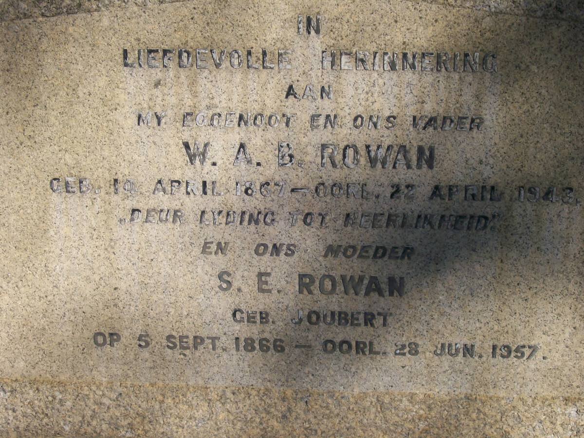 ROWAN W.A.B. 1867-1943 &amp; S.E. JOUBERT 1866-1957