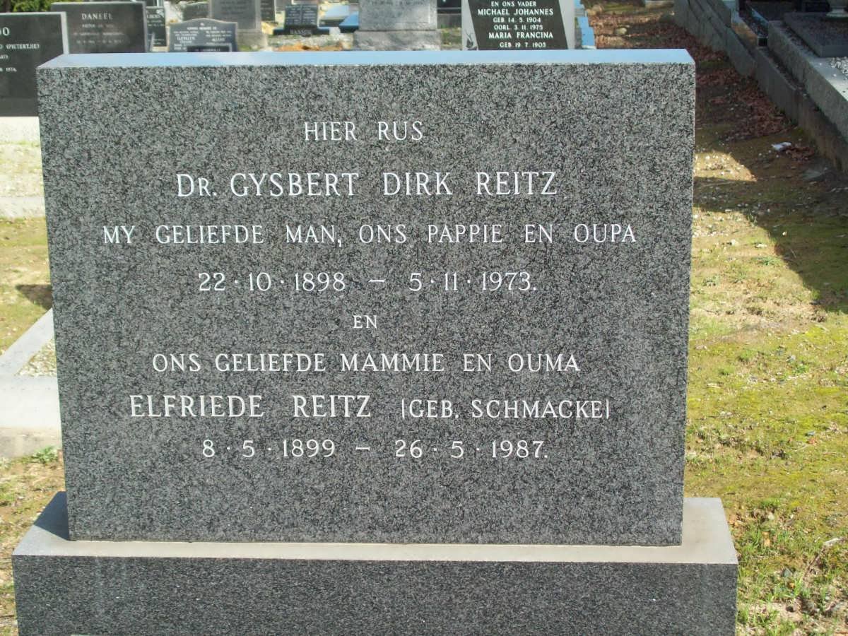 REITZ Gysbert Dirk 1898-1973 &amp; Elfriede SCHMACKE 1899-1987