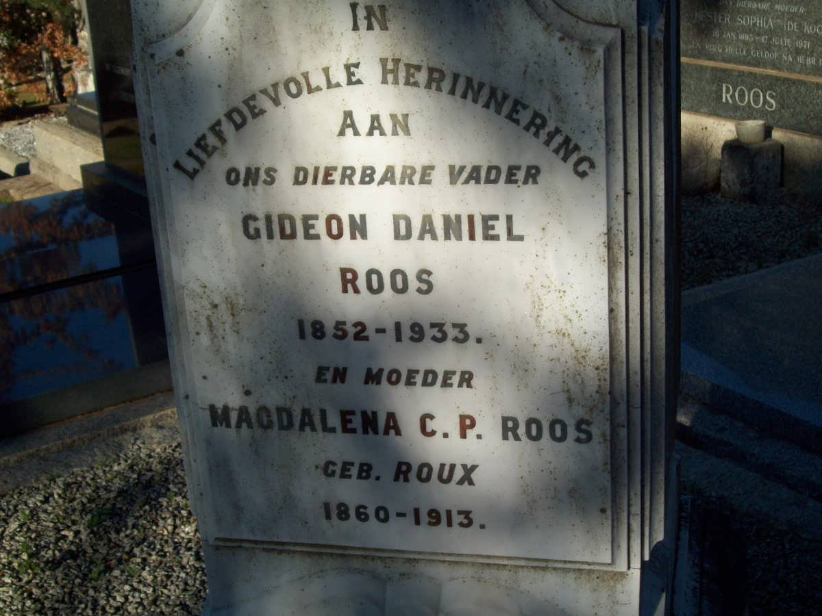 ROOS Gideon Daniel 1852-1933 &amp; Magdalena C.P. ROUX 1860-1913