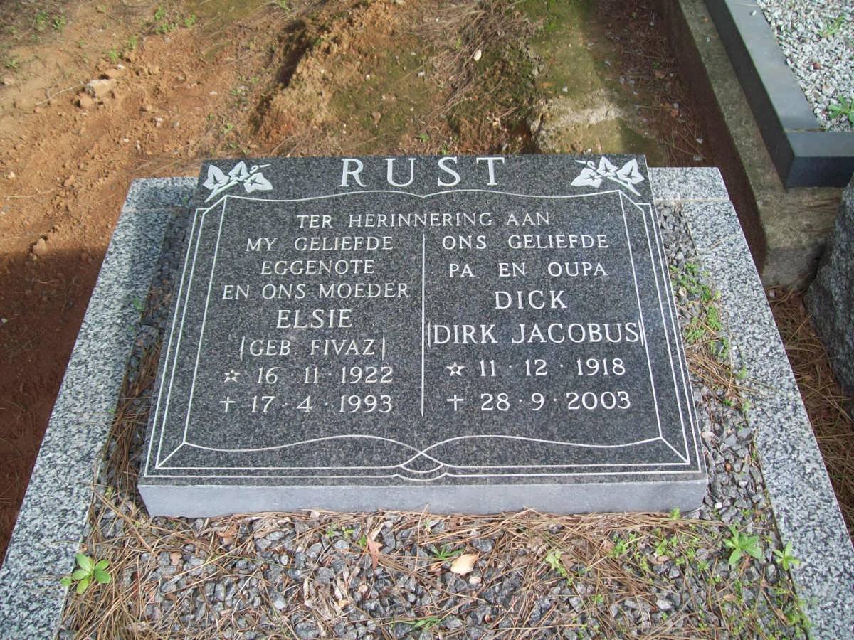 RUST Dirk Jacobus 1918-2003 &amp; Elsie FIVAZ 1922-1993